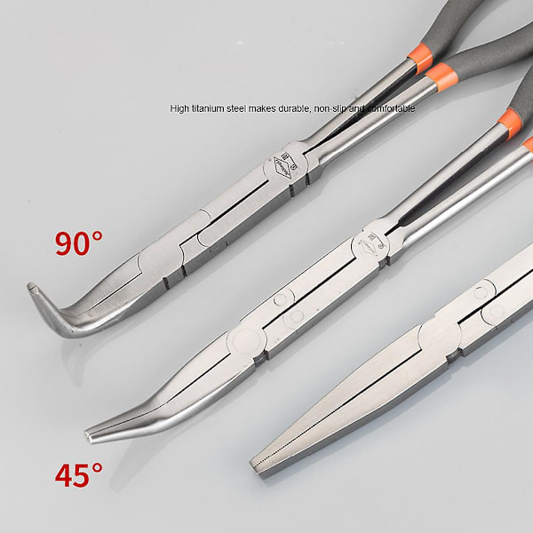 5 stk. 28 cm (11\") ekstra lange næb-tang lige 90/45/25 graders buede tænger T