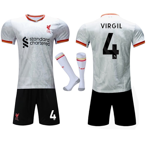 Liverpool FC Bortaställ 2024-2025 för Barn och Vuxna med Strumpor Storlek 4 Virgil - Perfekt Nr 4 Virgil No.4 Virgil 24