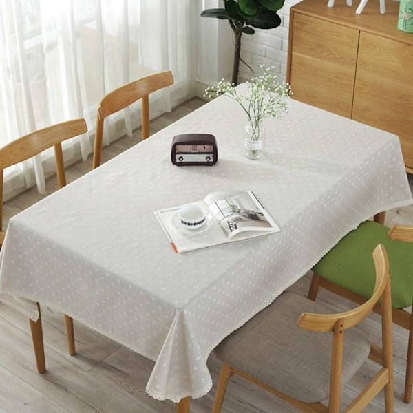 Bordsduk med prästkragemönster, storsäljare i linne och bomull med spetskant, rektangulär bordsduk för hem och hotell, textil White 140x200cm