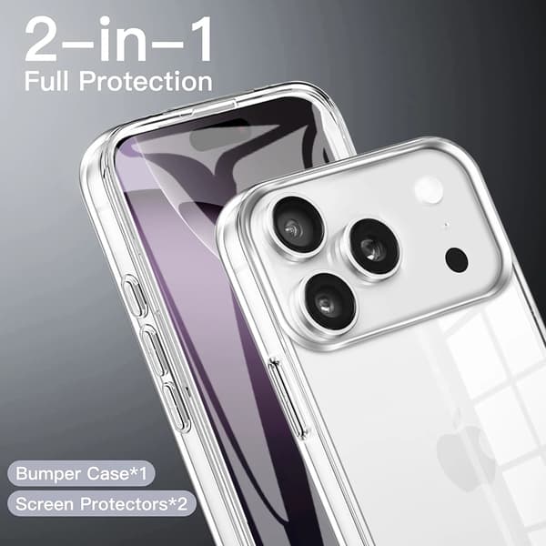 360 Full Coverage Front Back Transparent Protective Phone Case For iPhone 17 Air 16E 16 15 14 13 12 11 Pro Max Plus PC+TPU Bumper Protection Cl Clear iPhone17 Pro Max