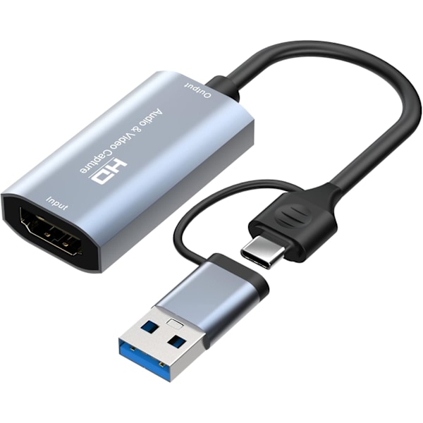 Video kaappauskortti, HDMI - USB/Type-C 1080P suoratoistoon, opetukseen, videoneuvotteluihin tai suoraan lähetykseen