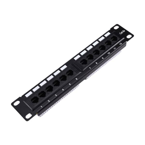 12-ports CAT5e 10G Patchpanel, 1U Formfaktor, UTP, Væg- eller Rackmontering, Forbindelsesblok til CAT5e-kabler