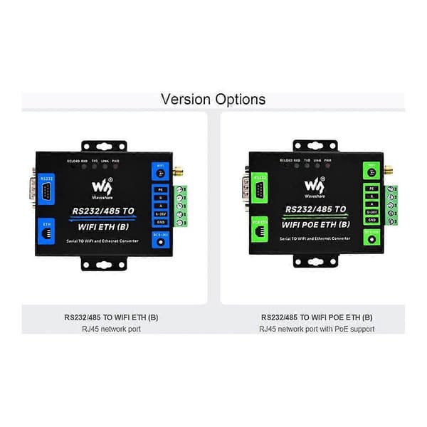 Waveshare RS232/485 til WiFi og Ethernet, seriell serverkonverter Black