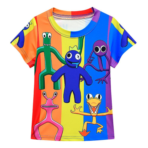 Barn Tecknad Rainbow Friends printed toppar + shorts med cap Baddräkt Badkläder 6-7 Years