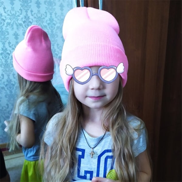Vinterstickad mössa för pojkar flickor kvinnor män unisex varm utomhus höst virkad barnmössa enfärgad babymössa pink