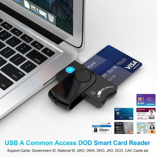 4-i-1 SIM-kortlæser, Micro SD-chip til DOD Common Access CAC/SIM/ID/IC Bank, kompatibel med Windows/Vista
