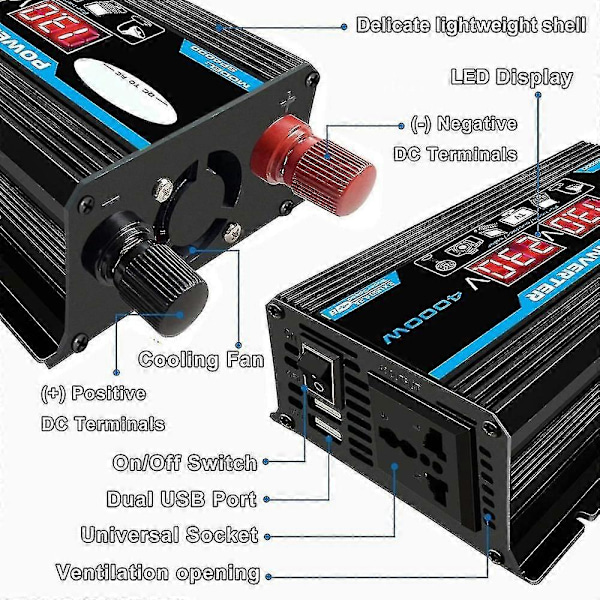 4000W Omvandlare 12V 220V Ren Sinusvåg Växelriktare Ren Sinusvåg Transformator med Fjärrkontroll & G