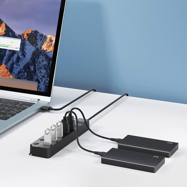 7-porters USB-hub-splitter, USB 3.0 Multi-Hub-adapter, Multi-Port USB-strømadapter med brytere og
