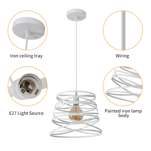 Industriel Pendel Loftlampe, Hvid Spiral Pendel Loftlampe, E27 Pendel til Spisestue Køkken Stue (Sin Bombilla)
