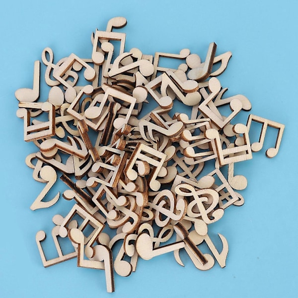100 st Trä Musiknot Blandade Dekorativa 2cm Notklämmor för Dekorationstillbehör (Trä Musiknot)