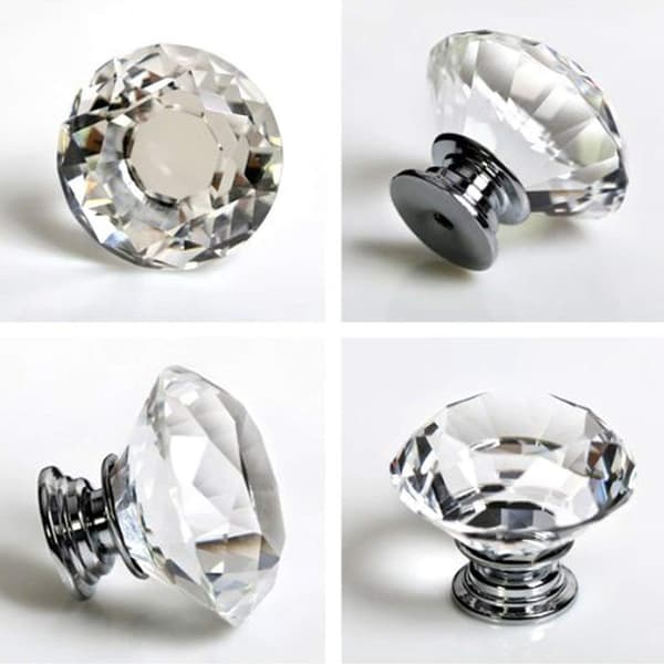 40mm Handle Knobs Transparent Diamond Crystal Glass Doors Cabinet Drawer Wardrobe Decoration 10pcs/Set Transparent
