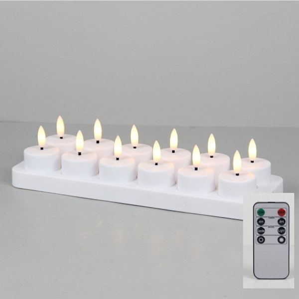 PChero Uppladdningsbara LED Värmeljus 12-pack - Fjärrkontroll & Timer för Fest/Dekoration 12 st med laddningsbas