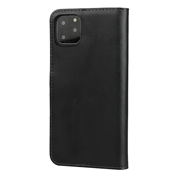 Kompatibel med iPhone 11 - Ægte Læder Wallet Case - Sort Black Svart