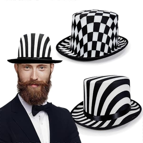 Sort Hvid Tema Tryllekunstnerhat Åndbart Bomuldsmateriale Ideel Til Cosplay Kostumer Black and white stri