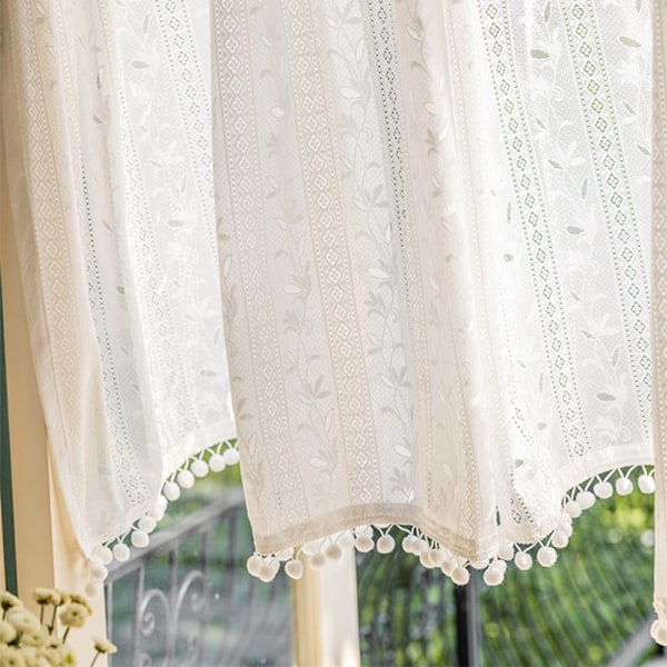 Fransk stil bølge blonde gardin køkken korte gardiner stanggardiner kompatible med vinduer stue bryllup soveværelse dekoration Curtain W100xH130cm