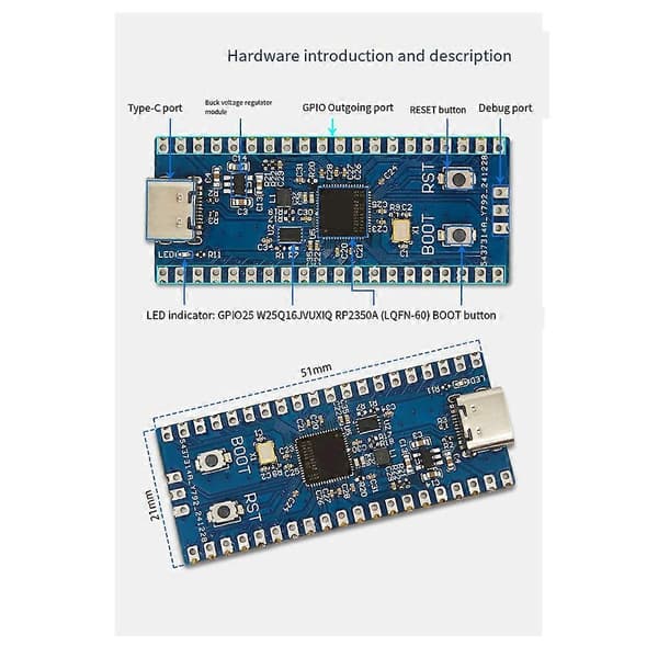 For Pico2-RP2350 udviklingskort er baseret på RP2350A, til Micro-Python, til