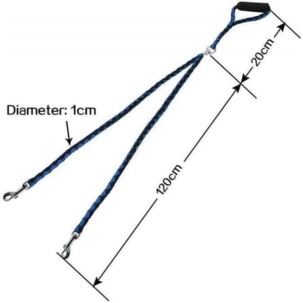 Dubbelt hundkoppel - Ej specificerat - 1,4 m - Nylon - Svart och blå - Flerposition