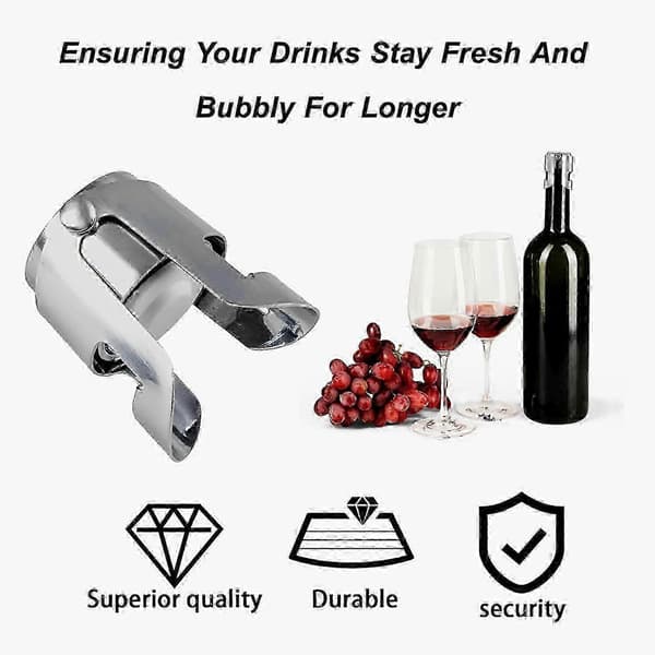 2 stk. Champagnepropper, Champagneflaskeprop med clips i rustfrit stål, lufttæt vakuumforsegling til mousserende vin, øl og Prosecco