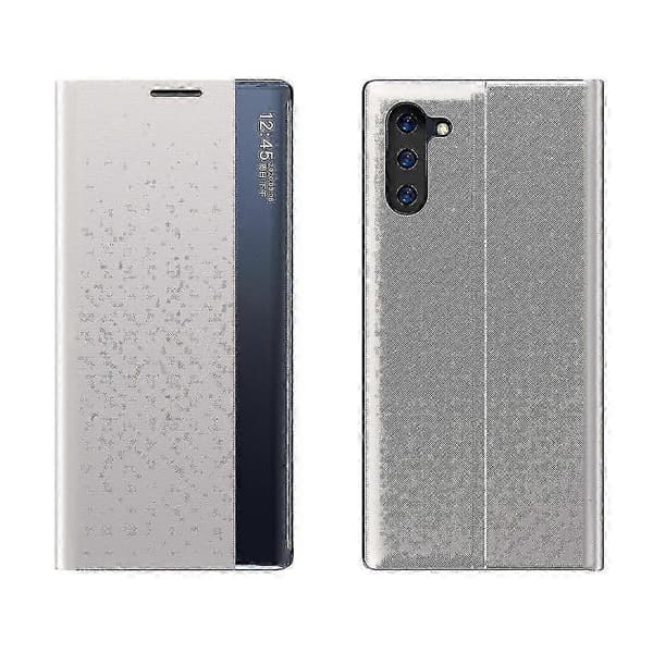 Galaxy Note 10 Plus Magnetisk Sidevisning med Horisontal Flipp og Ensfarget Teksturdeksel + Kompatibelt PC-deksel Silver