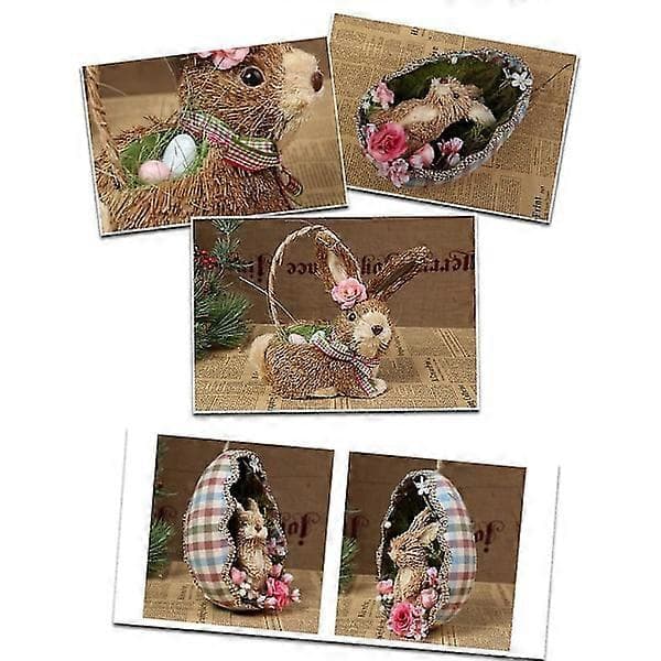 Artificial Straw Eggshell Easter Bunny Figurines Handmade Woven Rabbit Desk Decorations Crafts Garden Party Decorations Home