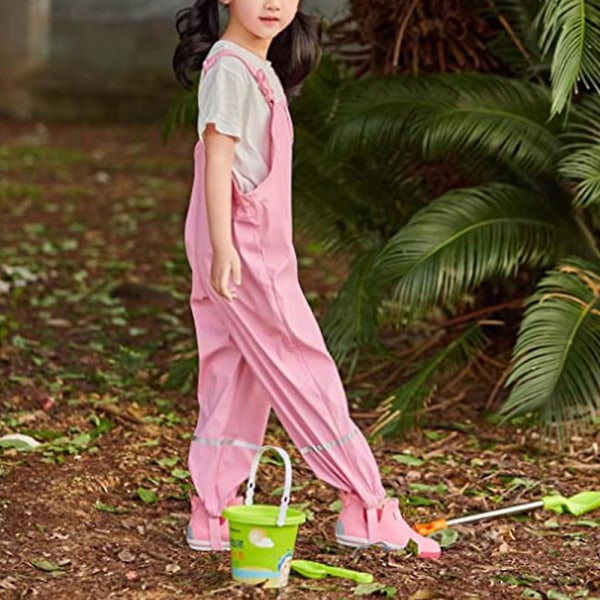 Vattentäta regnbyxor för barn Smutssäkra hängselbyxor för pojkar och flickor-rosa-xl