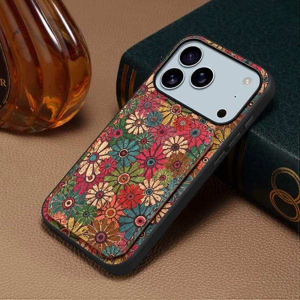 Compatible iPhone 17 Pro Case with Card Holder Stand Floral Pattern Leather Phone Case Spring Green