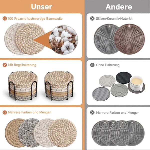 Coasters 8 pcs Drink Coasters, Round Coasters, Stylish and Durable Design