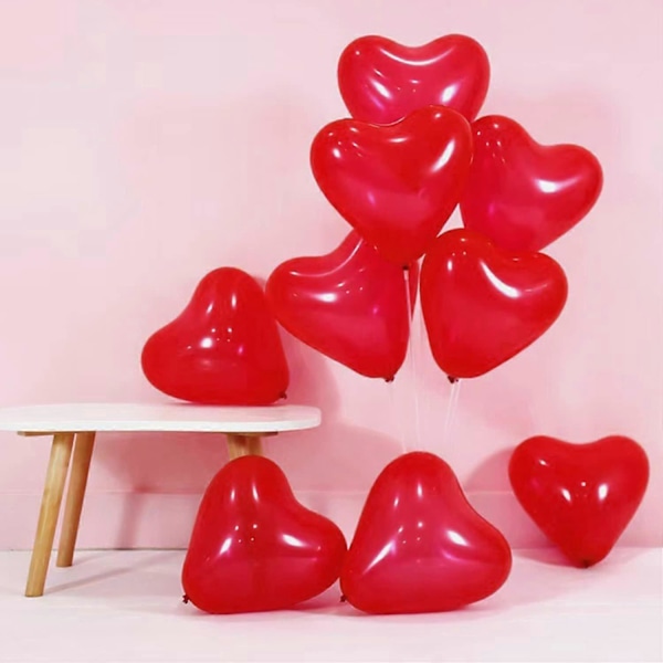 100 Pakning Hjerteformede Ballonger, 10 Tommers Latex Hjerteballonger for Valentinsdagen