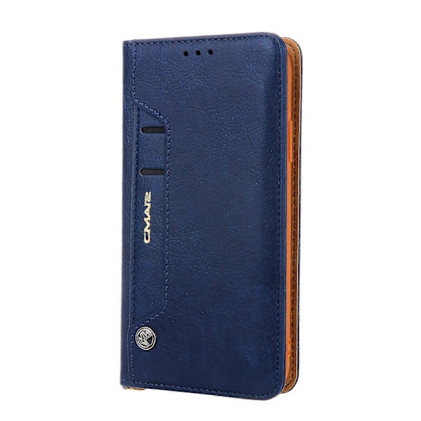 CMAI2 Litchi Korn Auto-absorberende Læder Wallet Cover til iPhone 11 6.1 tommer (2019) - Sort Dark Blue