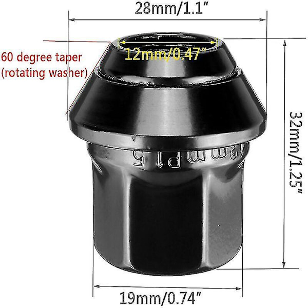 16 kpl PYÖRÄNMUTTEREITA - FORD FIESTA MUSTA ALUMIINIVANNE MK4 MK5 MK6 MK7 MK8 (M12x1.5)