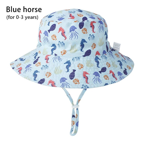 Sommar Baby Solhatt Barn Utomhus Nacke Öron Skydd Anti UV-skydd Strandhattar Pojke Flicka Badhattar För 0-8 År Blue horse (for 0-3 years)