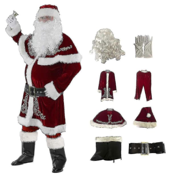 8 st Herr Tomtedräkt Set Jul Deluxe Sammet - JA M
