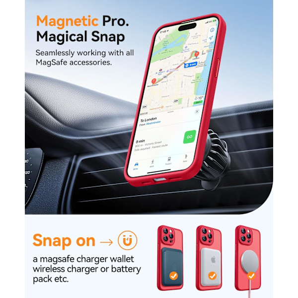 Magnetisk deksel for iPhone 16 Pro Max med full kamerabeskyttelse [Kompatibel med MagSafe] [Transparent matt] Beskyttende telefondeksel, lilla rød Red iPhone 14 Pro