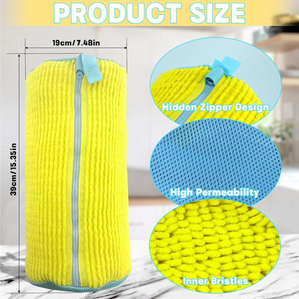 2 STK Skovaskemaskinposer, Vaskeposer for sko for vaskemaskin og tørketrommel, Gjenbrukbar og slitesterk skovaskepose med glidelås, Rengjøringspose for tennissko f Yellow 2pcs