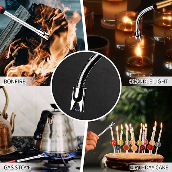 Elektrisk lighter, USB genopladelig buelighter, lang rækkevidde lighter til grill, køkken, komfur og camping (rød) Red