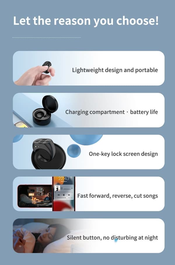 TikTok Scrolling Ring Fjernkontroll, Trådløs Bluetooth Scrolling Ring, Kamera Utløser Fjernkontroll for telefon iOS, Android