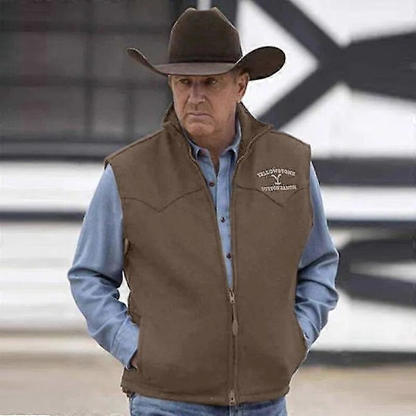 Väst Herr Yellowstone Jacka Slag Brun Tryck Dragkedja Väst Slim Fit För Vardagligt Utomhusbruk Herr Väst Kappa Kläder Brown S