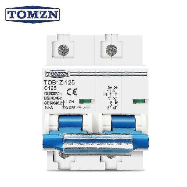 2p 80a 100a 125a DC MCB 600v Strømbryter Kompatibel med PV-system C-kurve 100A