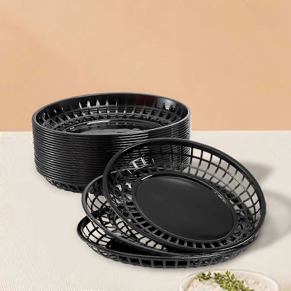 24x Ovale Madkurve Brødkurve Friturekurve Serveringsbakke Retro Opbevaringskurve Beholdere til Kylling Hotdogs Pomfritter Picnic Køkken Black