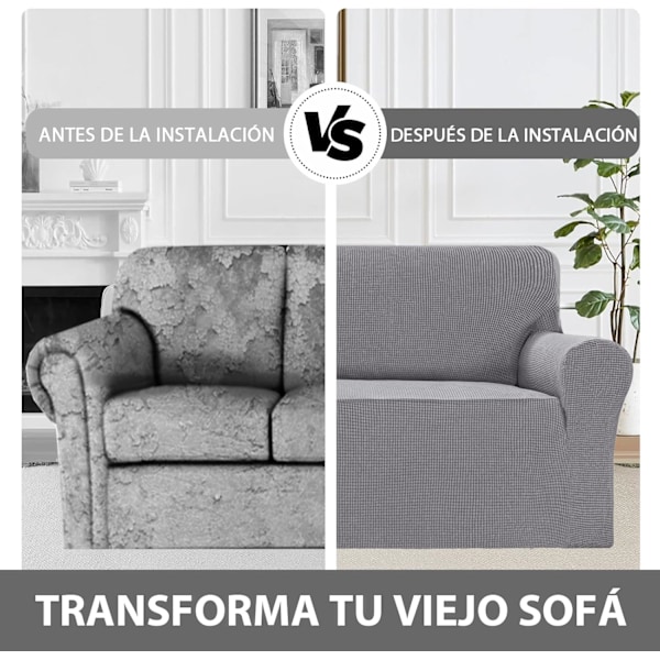 Justerbara 3- och 2-sits Sofföverdrag, Stretch Sofföverdrag, med Armstöd, Soffskydd, Jacquard Sofföverdrag, Halkfria Tvättbara, Ljusgrå Light Grey Large 2-seater (170-185 cm)