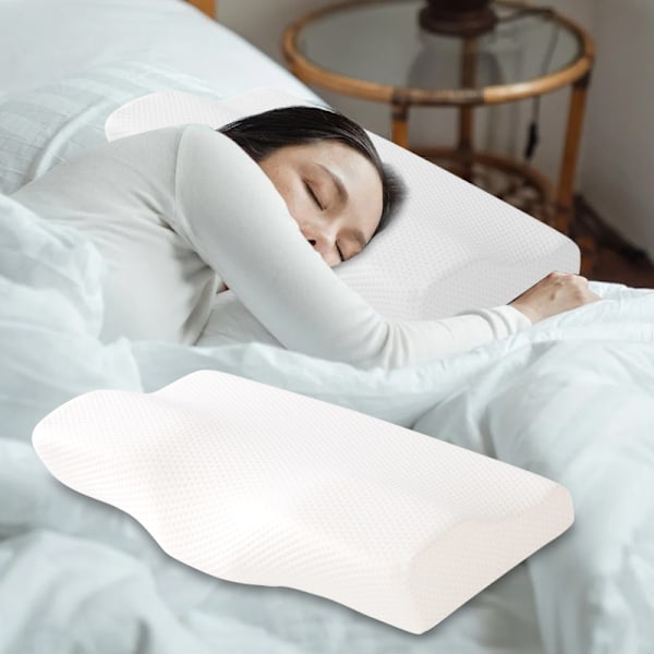 Memory Foam Kudde 50*30CM För Nackskydd Fjärilsformad Kudde Långsam Återhämtning Sovkuddar Avslappnar Halsryggen White 50x30cm