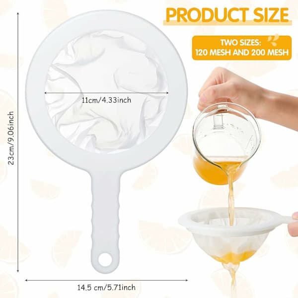 Fine Mesh Strainer, Nylon Mesh, Yogurt Strainer, Extra Fine Mesh Plastic Strainer, Mini Juice Strainer, White Honey Strainer with Handle