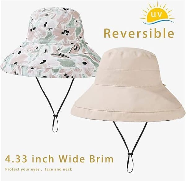Solhatt - Vendbar - Bred brem - UV-beskyttelse - Sammenleggbar - Beige