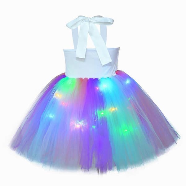 Princess Tutu LED Enhjørningekjole til Piger Regnbue Lysende Kostumer Rainbow M(3-4Y)