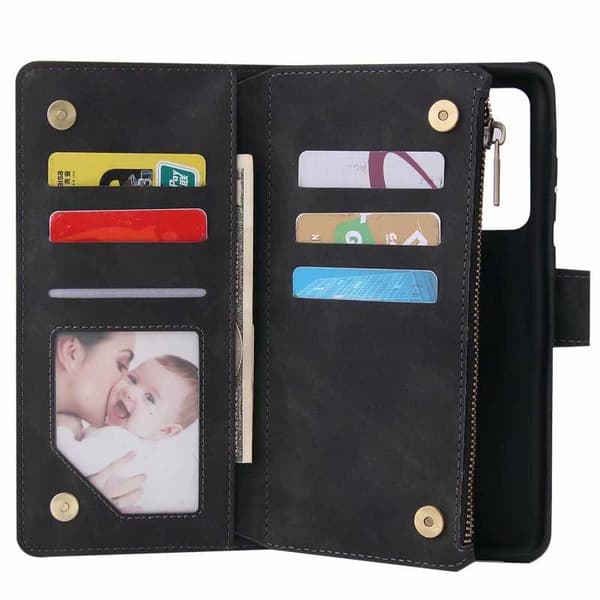 Samsung S20 Ultra Multifunctional Wallet Case Zipper 8-Compartment Svart black