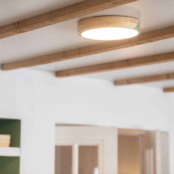 LED taklampa 18W cirkulär trä ø320 mm CCT valbar Semi-Dari ILUZZIA Verde