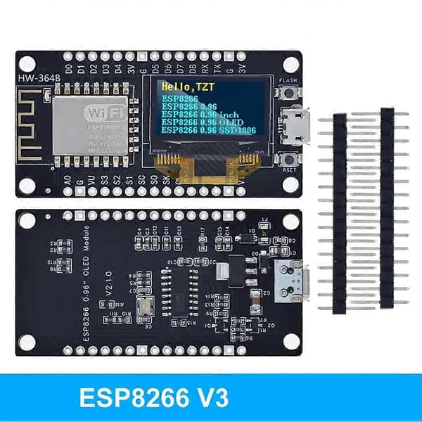 ESP8266 V3 udviklingskort med 0,96 tommer OLED-skærm CH340 ESP-12F WiFi-moduldele til Arduino/Micropython A A