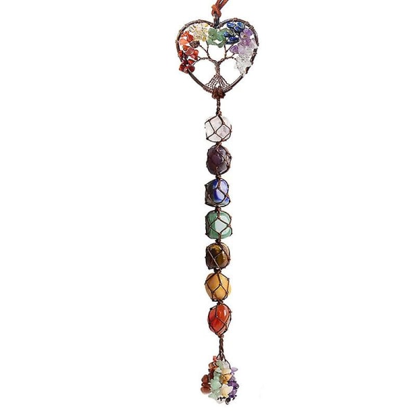 7 Chakra Väggdekoration, Healing Crystal Ornament, Heart Shape Tree Of Life Chakra Crystal Healing Stone Ornament, Chakra Stone Decoration for Home,