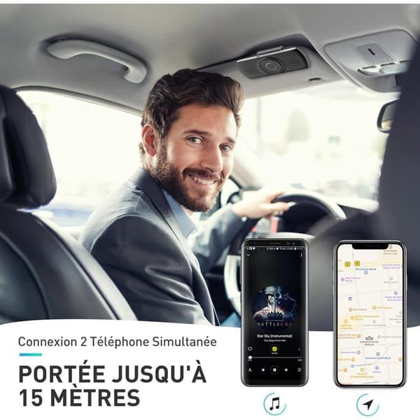 Bluetooth 5.0 Håndfrit Bilsæt med Indbygget Højttaler og Mikrofon, Clip-on GPS-holder