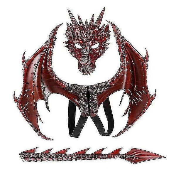 Drakvingar Kostym för Barn, Dinosauriesvans Mask Set, Kostym Red